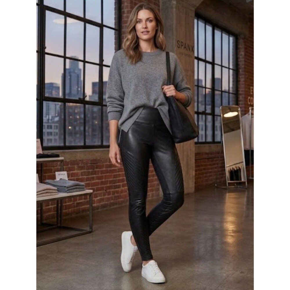 SPANX Black Faux Leather Moto Leggings | Size XS | NWT